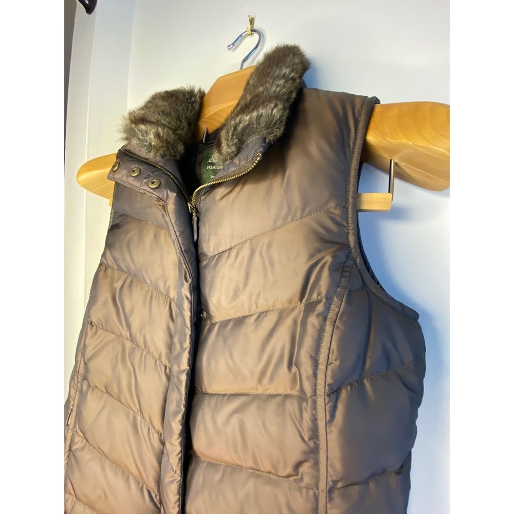 Eddie‎ Bauer Womens Brown Down Vest Faux Fur Collar Premium Goose Down Size S - Picture 3 of 14